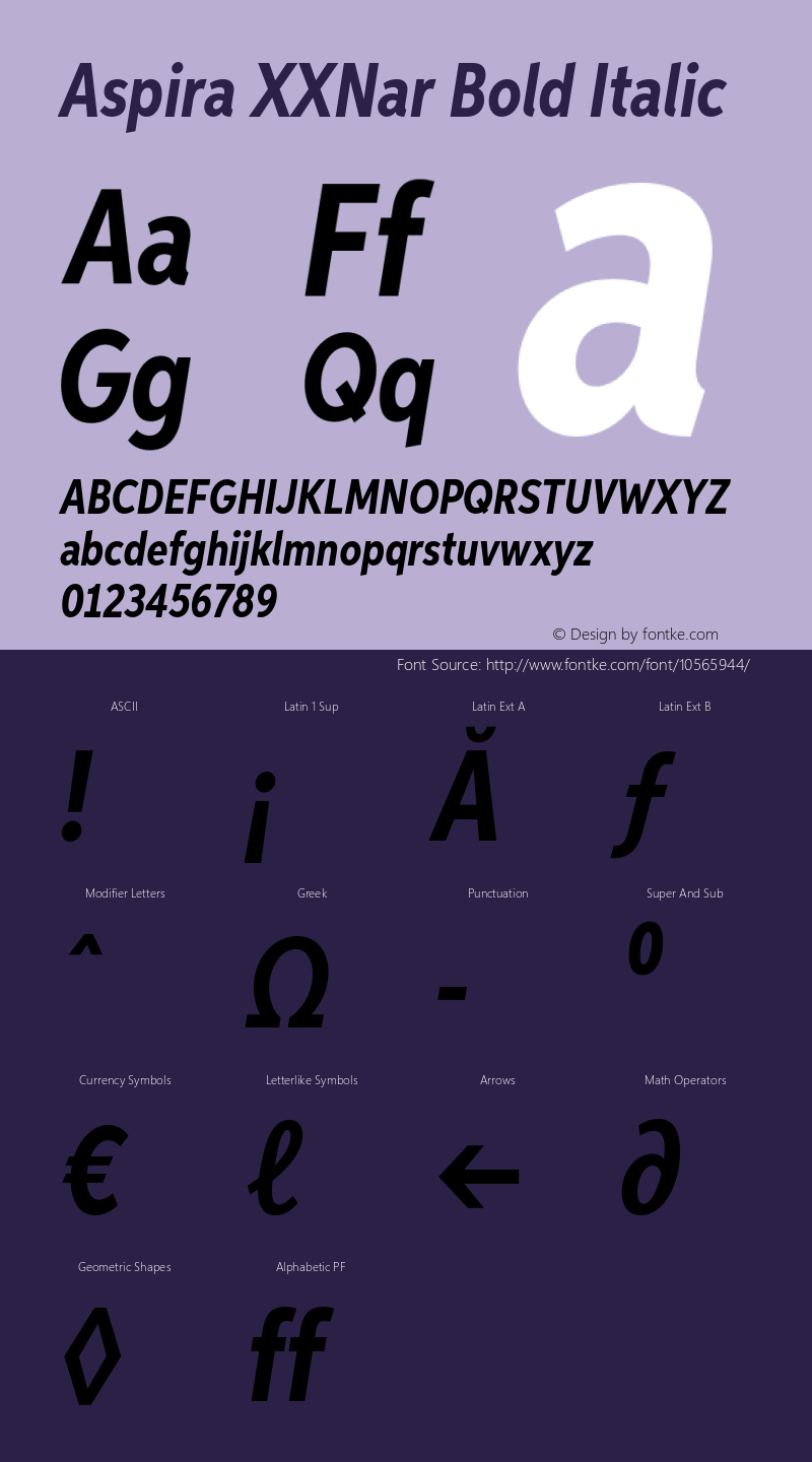 Aspira XXNar Bold Italic Version 1.05          UltraPrecision Font Font Sample