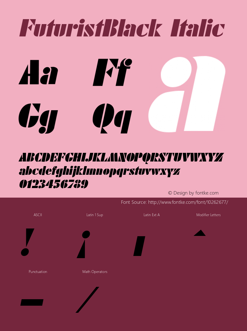 FuturistBlack Italic Accurate Research Professional Fonts, Copyright (c)1995 Font Sample