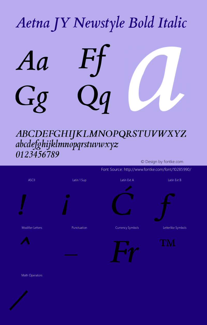 Aetna JY Newstyle Bold Italic 1.1 Sun Jan 20 19:26:49 2002 Font Sample