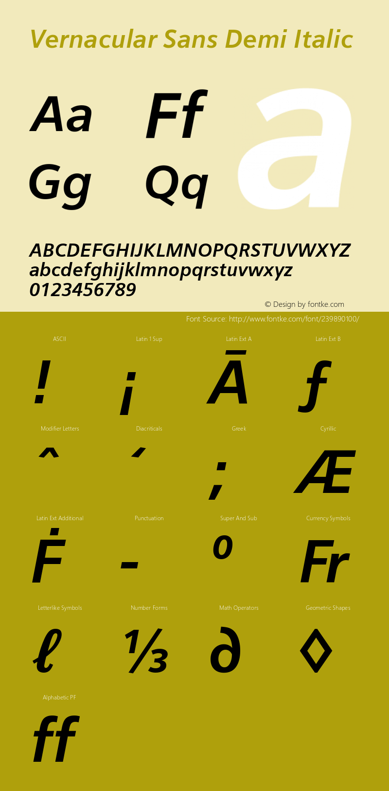 Vernacular Sans Demi Italic Version 3.00; ttfautohint (v1.5)图片样张