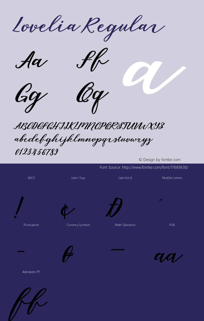 Lovelia Regular Version 1.000; ttfautohint (v1.4.1) Font Sample