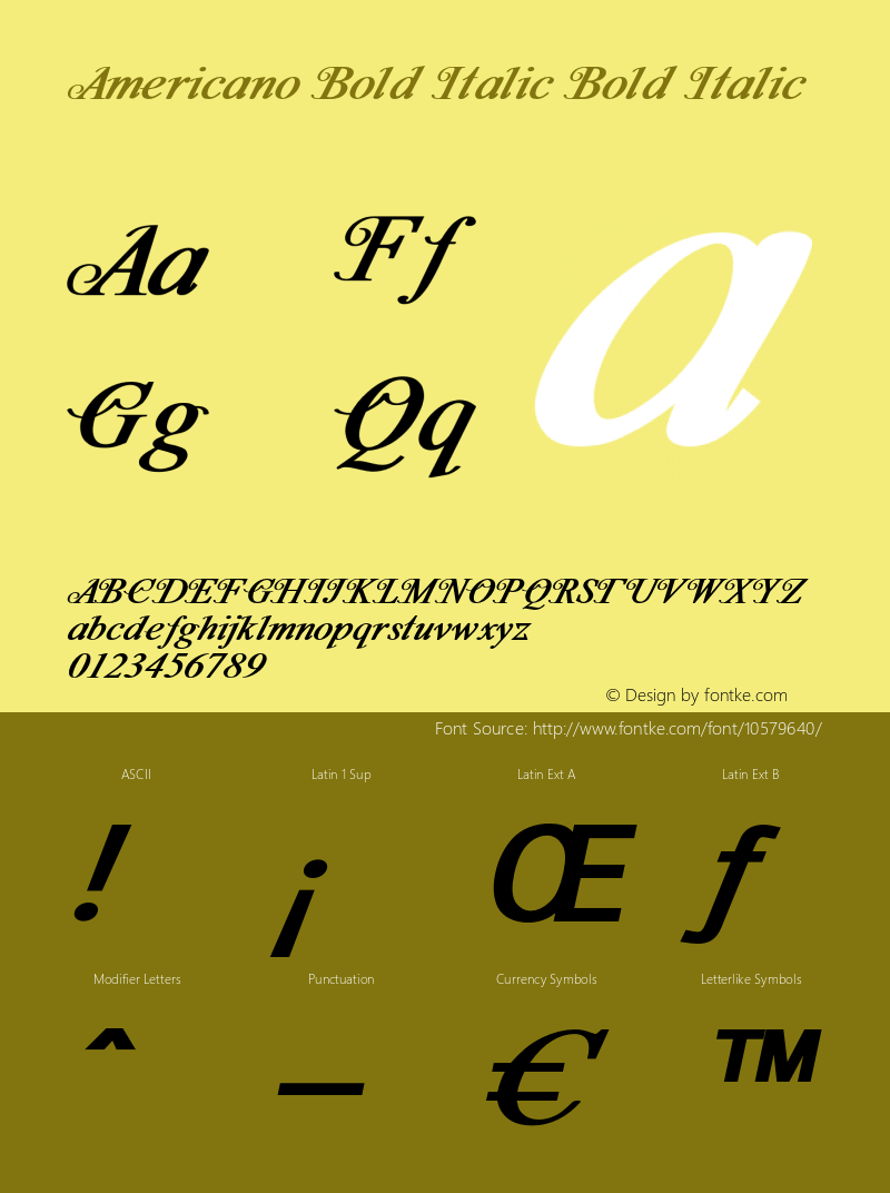 Americano Bold Italic Bold Italic Version 1.000 Font Sample