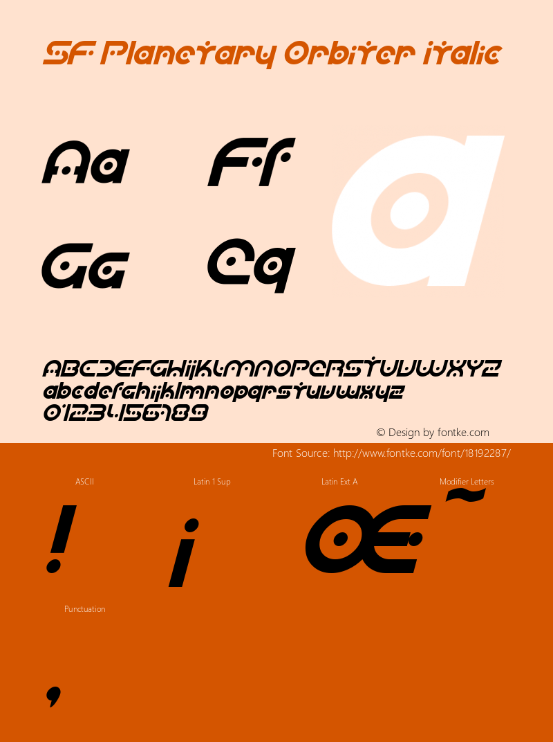 SF Planetary Orbiter Italic ver 2.0; 1999. Freeware for non-commercial use. Font Sample