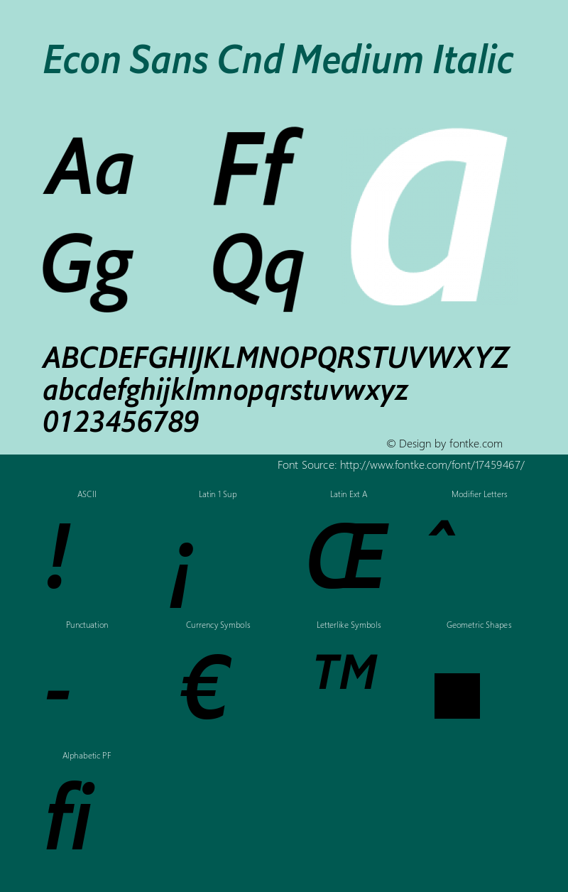 Econ Sans Cnd Medium Italic Version 1.000 Font Sample