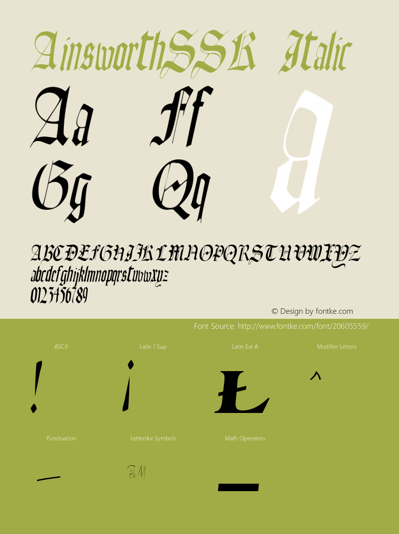 AinsworthSSK Italic Macromedia Fontographer 4.1 8/10/95 Font Sample