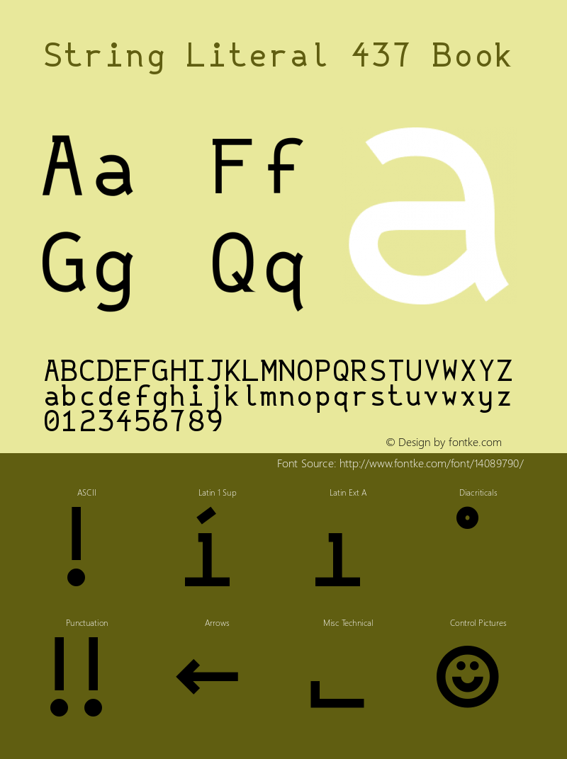 String Literal 437 Book Version 0.60 Font Sample