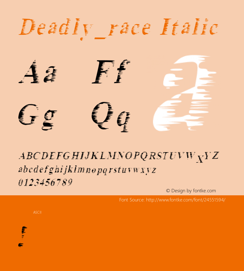 Deadly_race_Italic Version 1.1 Font Sample