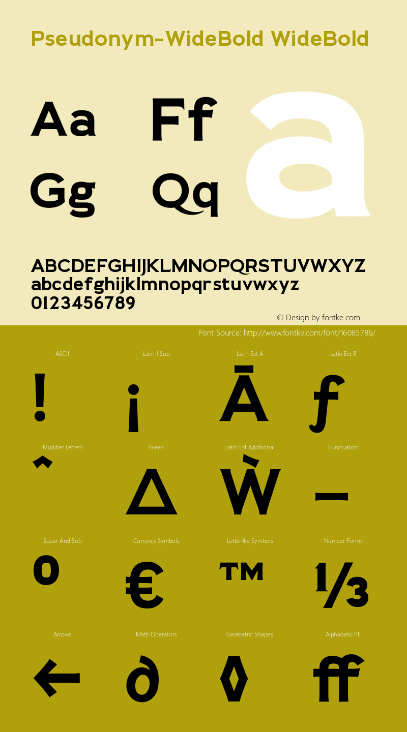 Pseudonym-WideBold WideBold Version 1.0 Font Sample