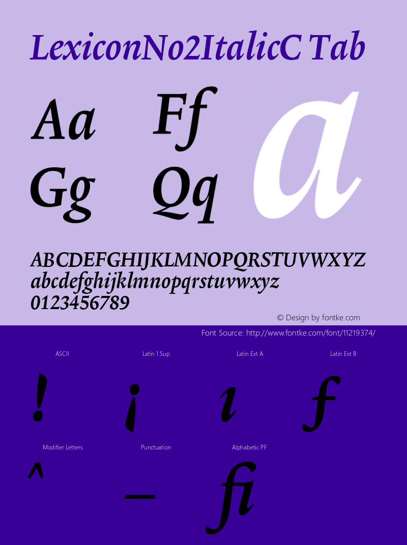 LexiconNo2ItalicC Tab Version 001.000 Font Sample