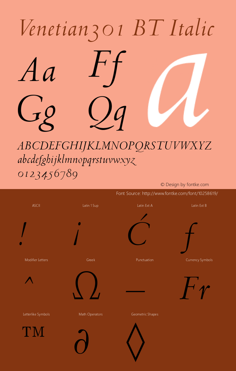 Venetian301 BT Italic mfgpctt-v1.47 Monday, November 2, 1992 4:44:19 pm (EST) Font Sample