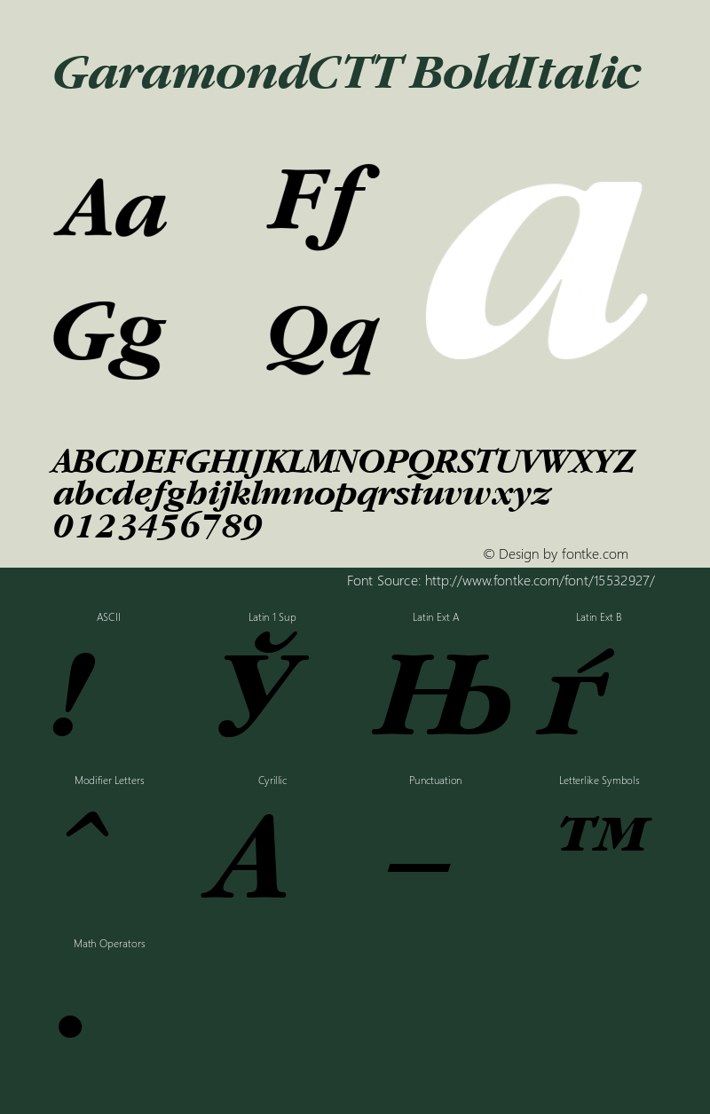 GaramondCTT BoldItalic 1.100.000 Font Sample