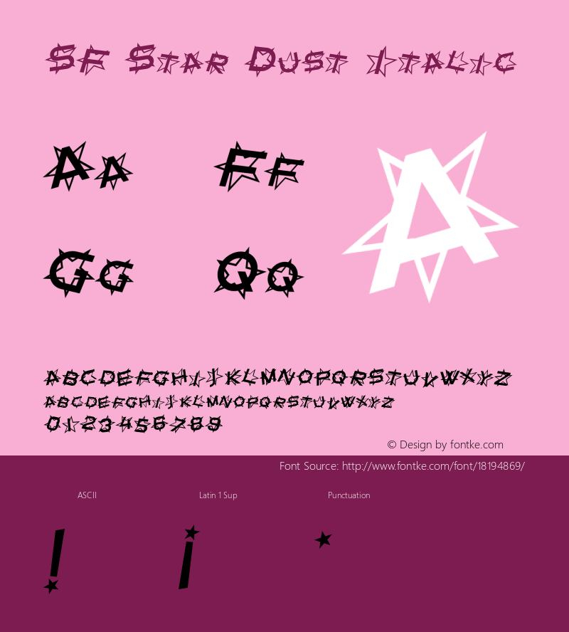 SF Star Dust Italic ver 1.0; 1999. Freeware for non-commercial use. Font Sample