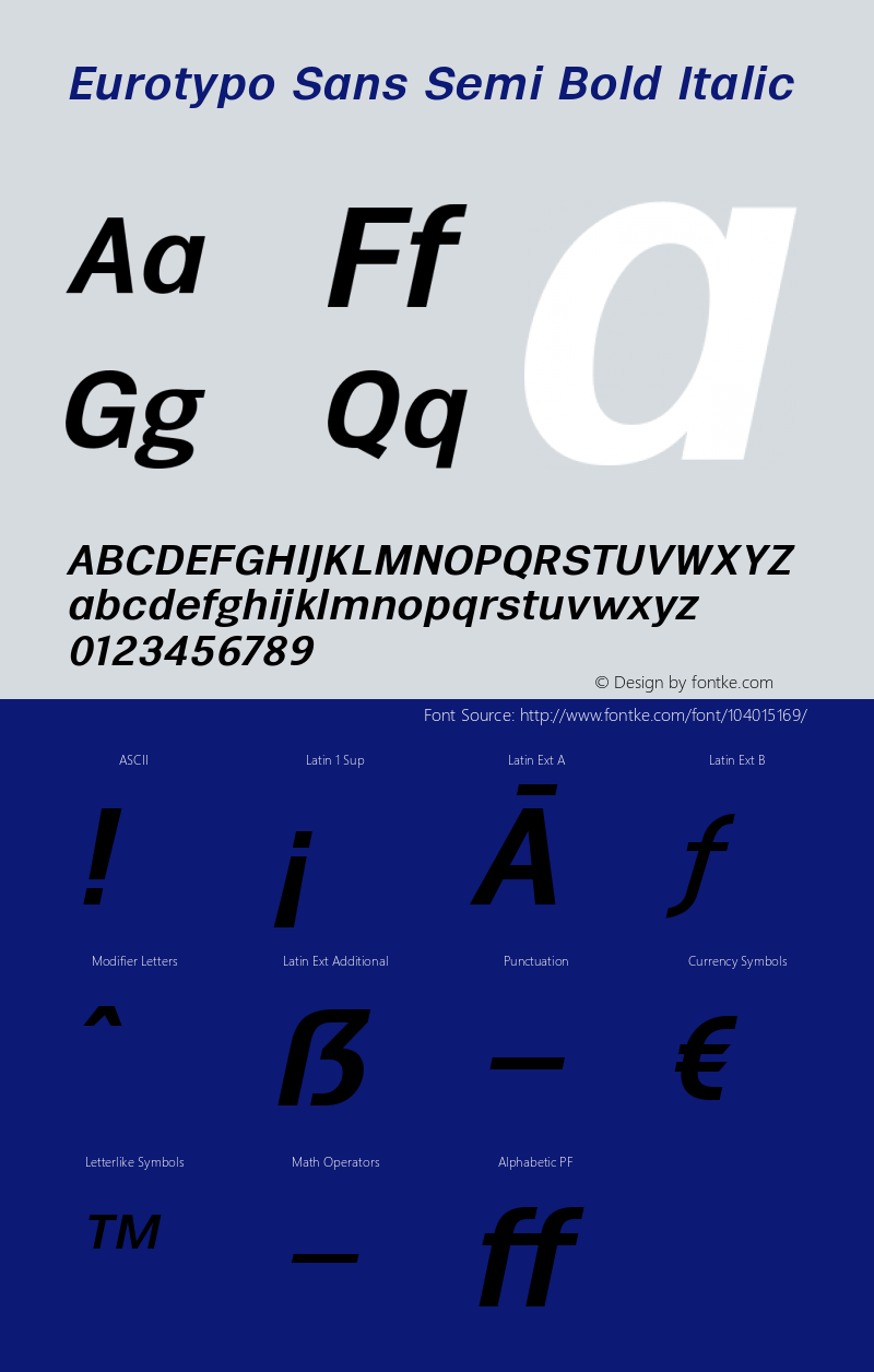 Eurotypo Sans Semi Bold Italic 1.000 Font Sample