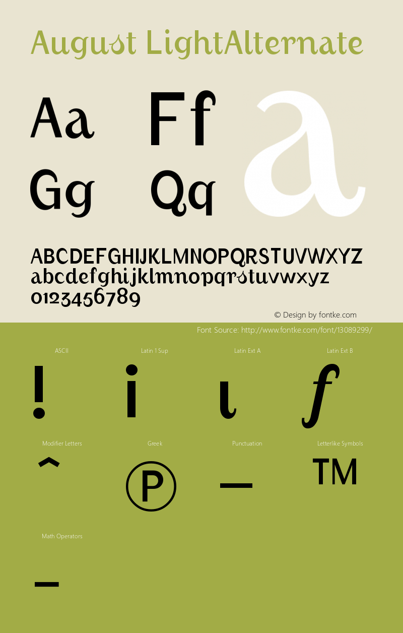 August LightAlternate Version 001.000 Font Sample