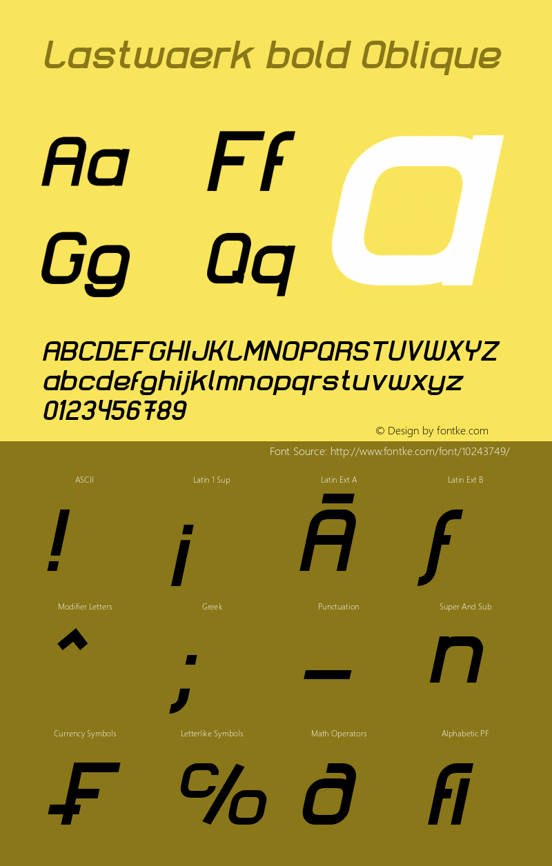 Lastwaerk bold Oblique Version 1.000 2009 initial release Font Sample