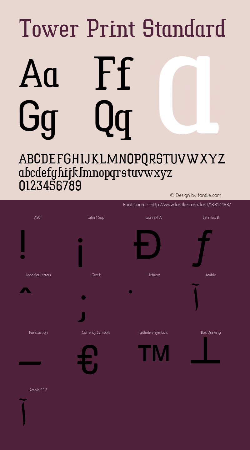 Tower Print Standard Version 5.06 Font Sample