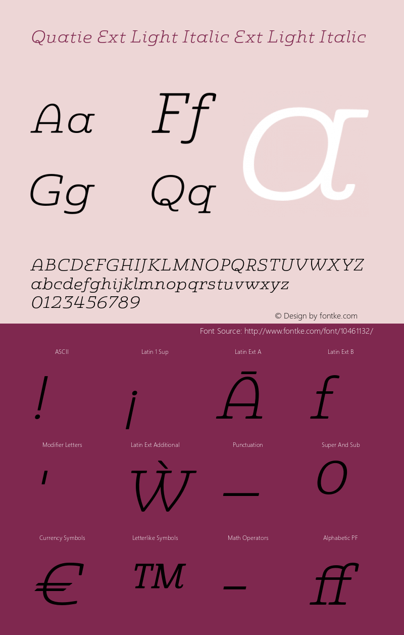 Quatie Ext Light Italic Ext Light Italic Version 1.000 Font Sample