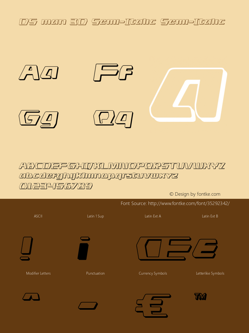 DS man 3D Semi-Italic Version 2.1; 2015 Font Sample