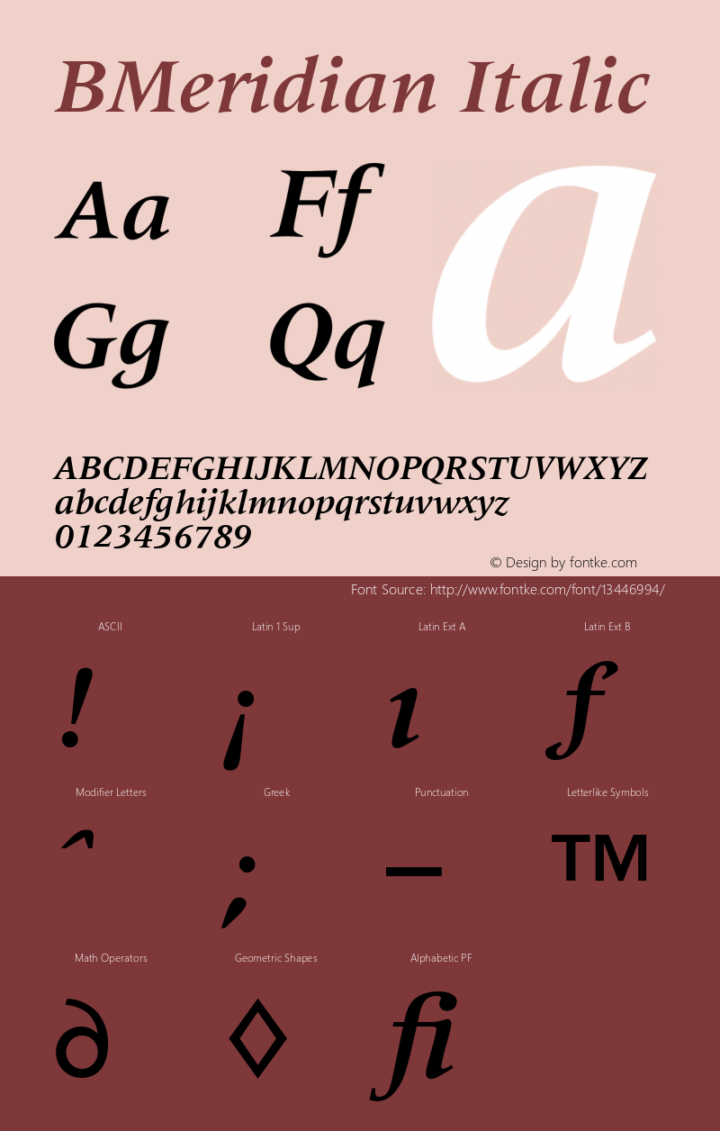 BMeridian Italic Version 4.00 April 17, 2007 Font Sample