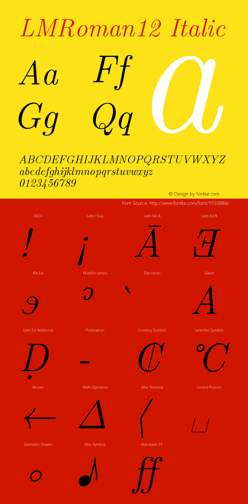 LMRoman12 Italic Version 2.004 Font Sample