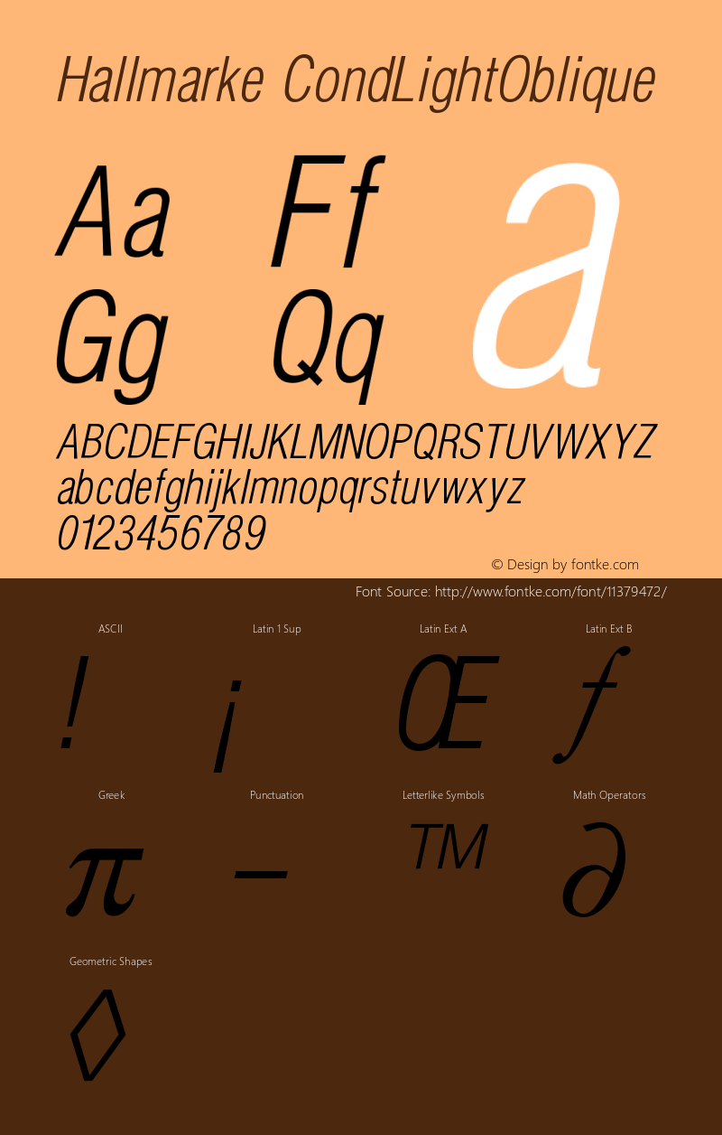 Hallmarke CondLightOblique Version 001.000 Font Sample