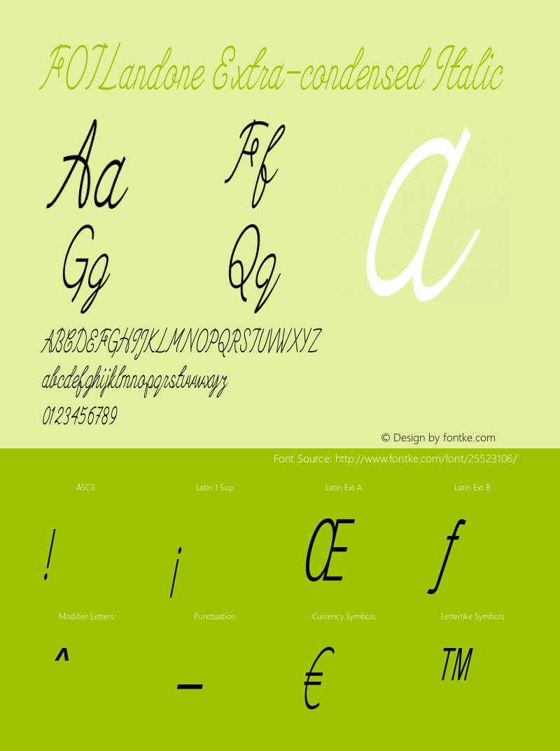 FOTLandone-ExtracondensedItalic Version 1.000 Font Sample