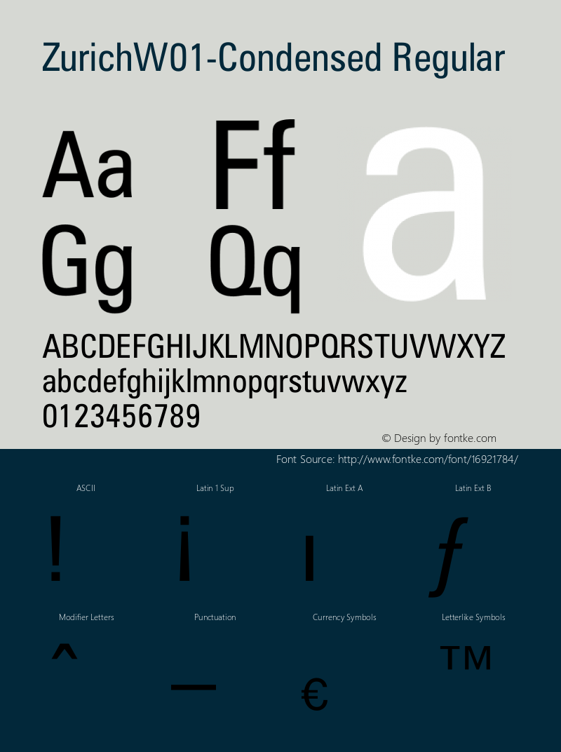 ZurichW01-Condensed Regular Version 1.00 Font Sample