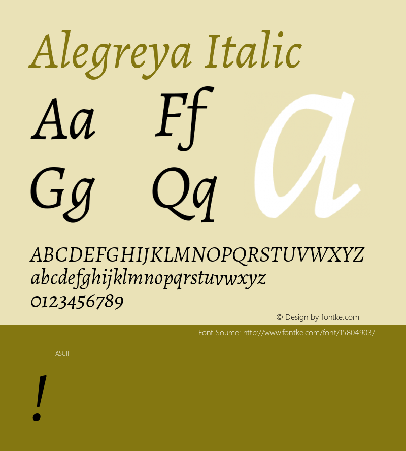 Alegreya Italic Version 1.003; ttfautohint (v1.4.1) Font Sample