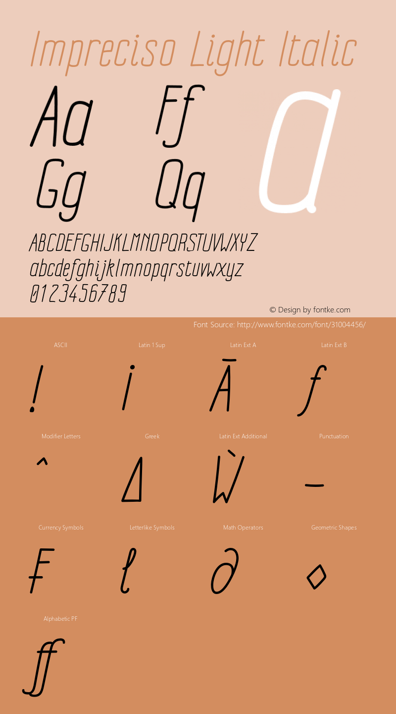 Impreciso-LightItalic Version 1.000 Font Sample