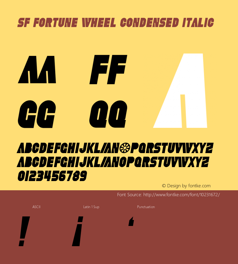 SF Fortune Wheel Condensed Italic 1.0 Font Sample