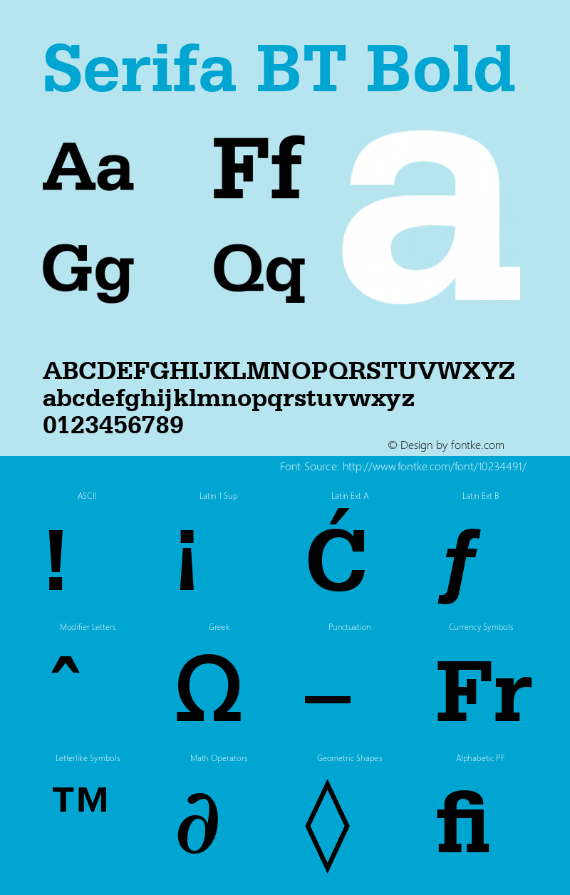 Serifa BT Bold Version 1.01 emb4-OT Font Sample