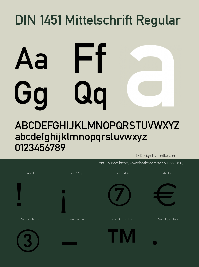 DIN 1451 Mittelschrift Regular Version 1.0 Font Sample