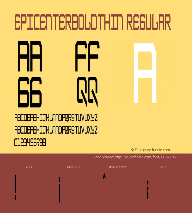 EpicenterBoldThin Regular Version 1.00 July 25, 2015, initial release Font Sample