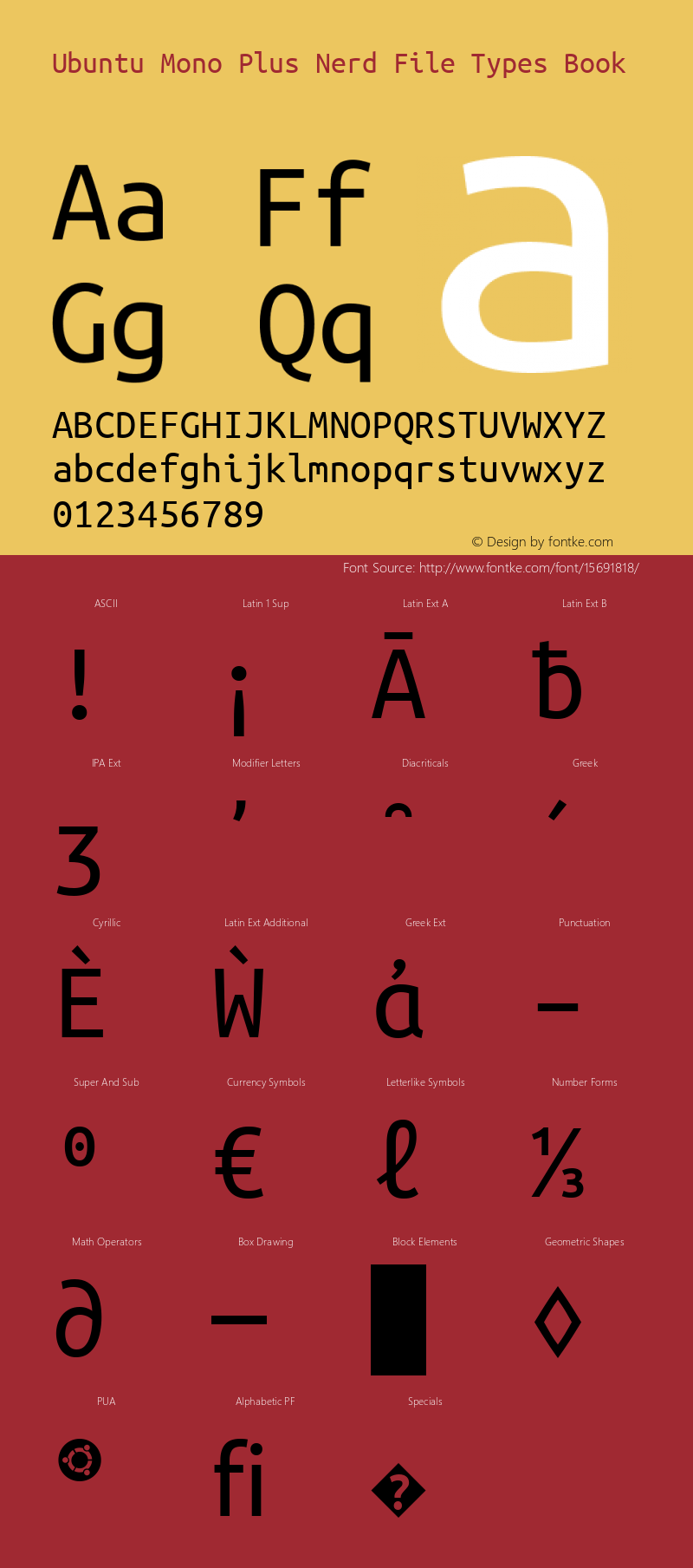 Ubuntu Mono Plus Nerd File Types Book Version 0.80 Font Sample