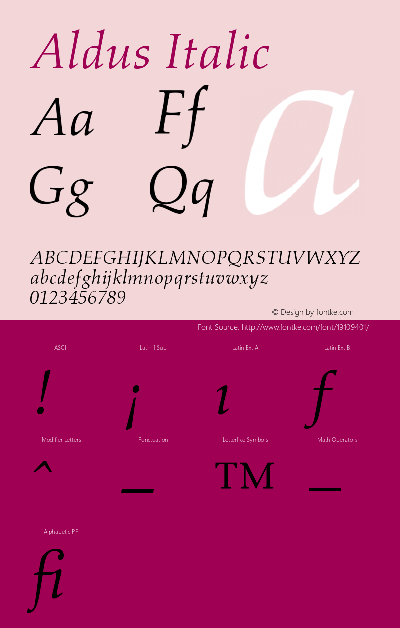 Aldus Italic Version 001.000 Font Sample