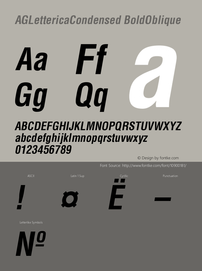 AGLettericaCondensed BoldOblique Version 1.000 Font Sample