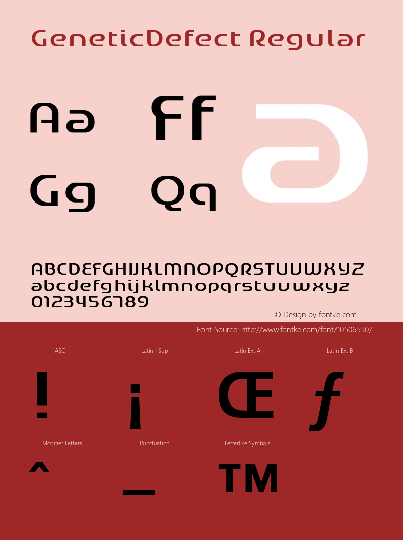 GeneticDefect Regular Macromedia Fontographer 4.1.5 5/2/03 Font Sample