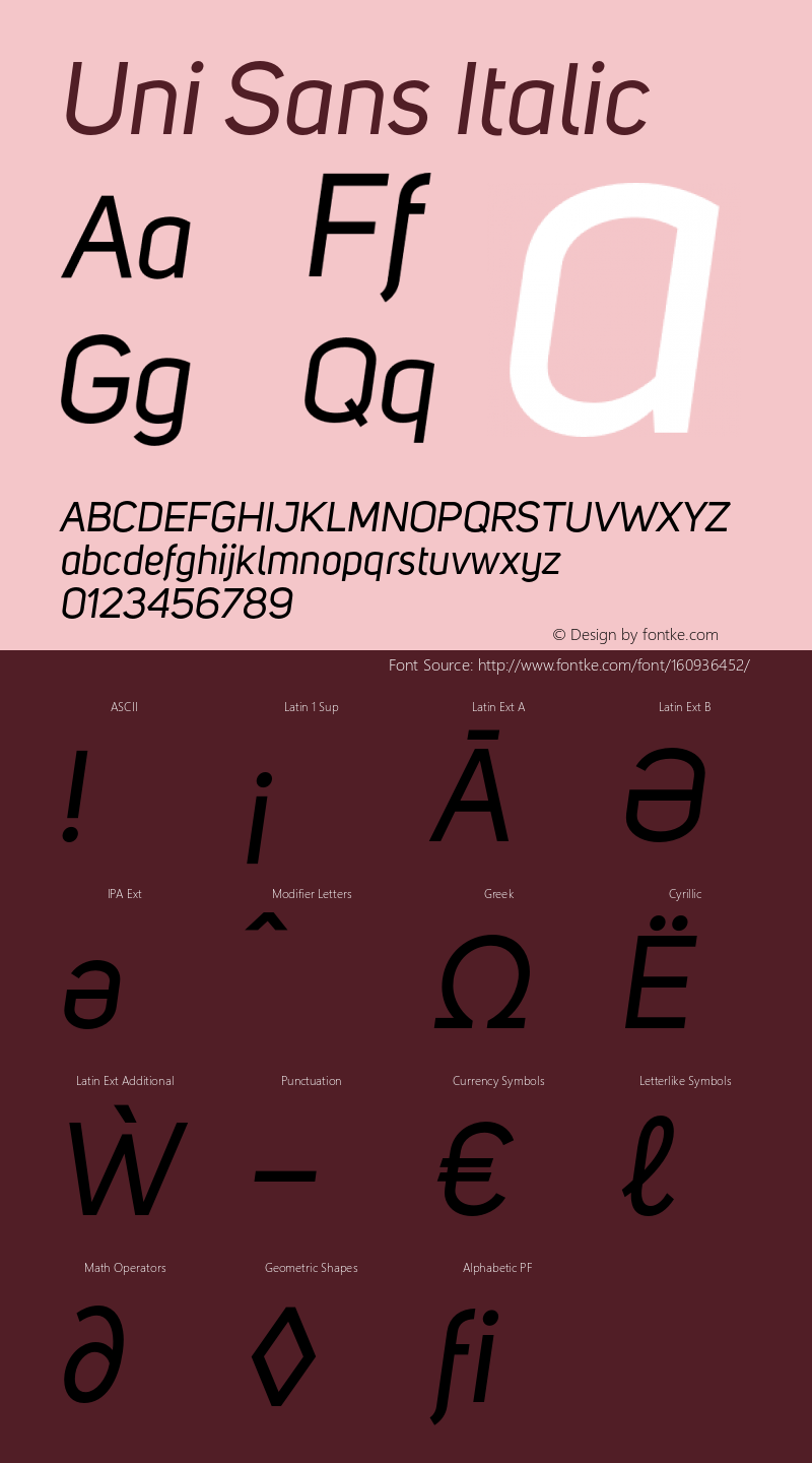 UniSans-Italic Version 001.029;com.myfonts.easy.font-fabric.uni-sans.regular-italic.wfkit2.version.4c6r Font Sample