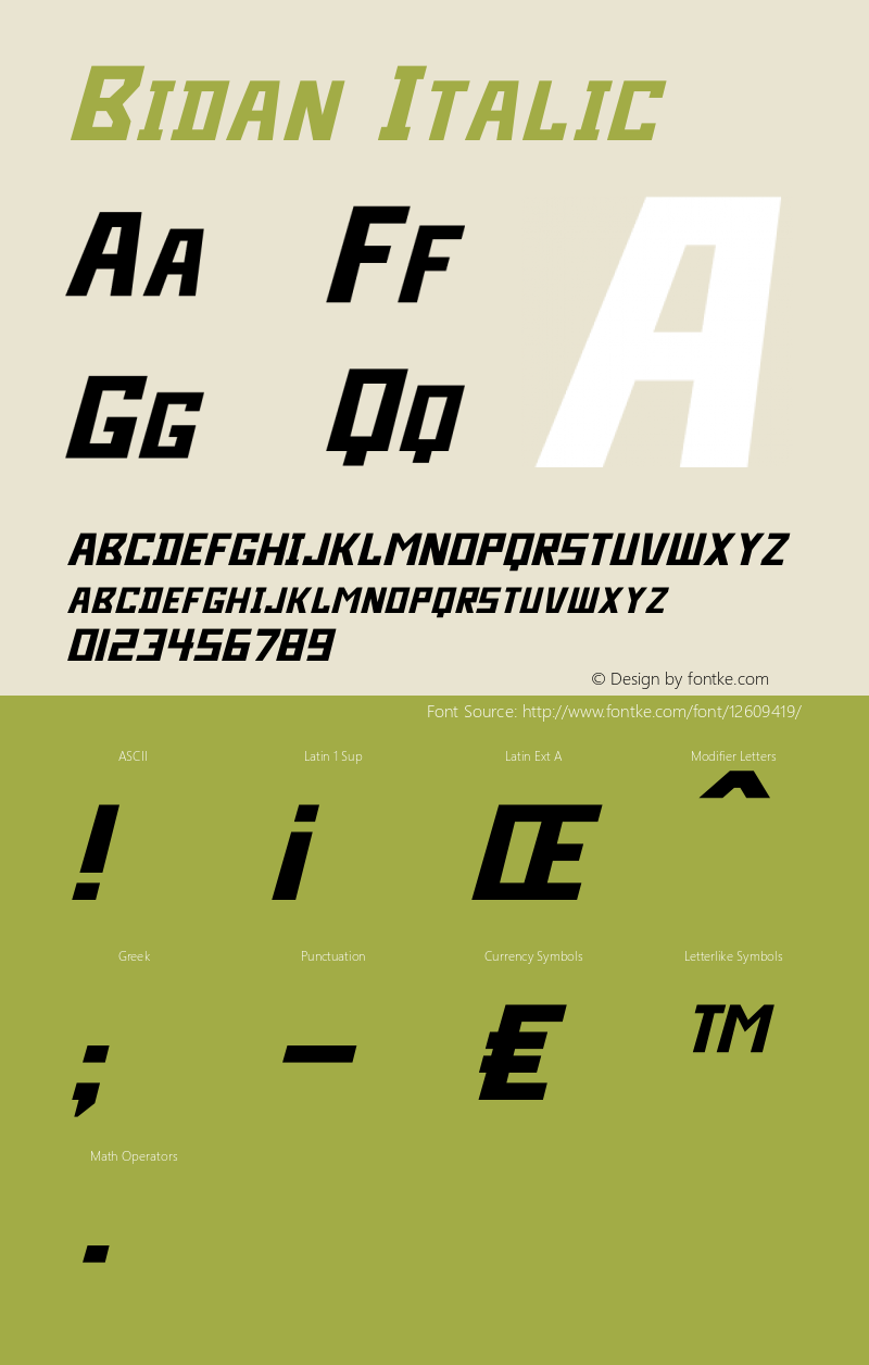 Bidan Italic Version 1.00 December 10, 2013, initial release Font Sample