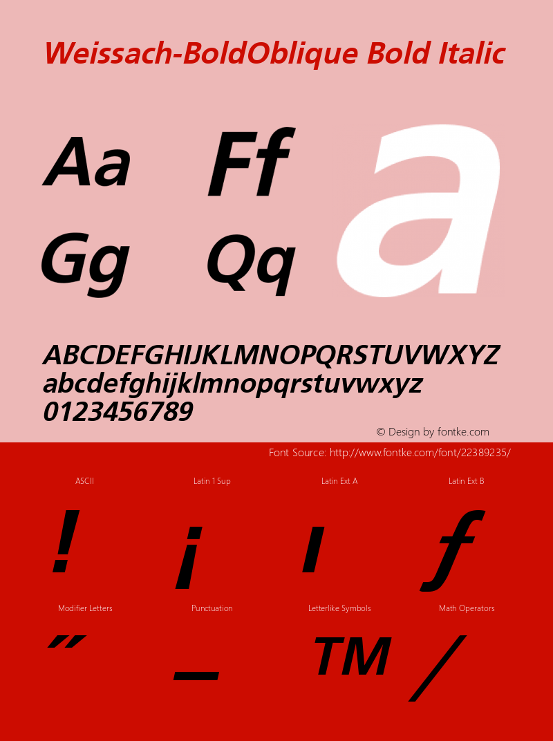 Weissach-BoldOblique Bold Italic Altsys Fontographer 3.5  1/10/93 Font Sample