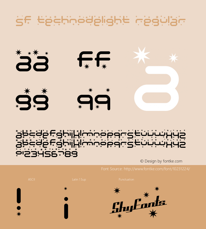 SF Technodelight Regular 1.0 Font Sample