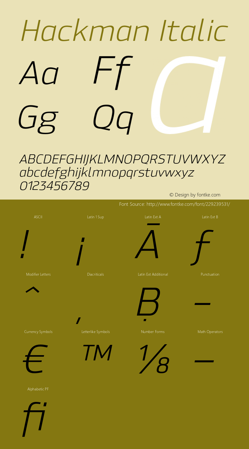 Hackman Italic Version 1.001;PS 001.001;hotconv 1.0.70;makeotf.lib2.5.58329图片样张