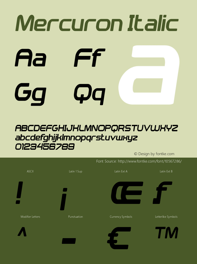 Mercuron Italic Version 1.000 Font Sample