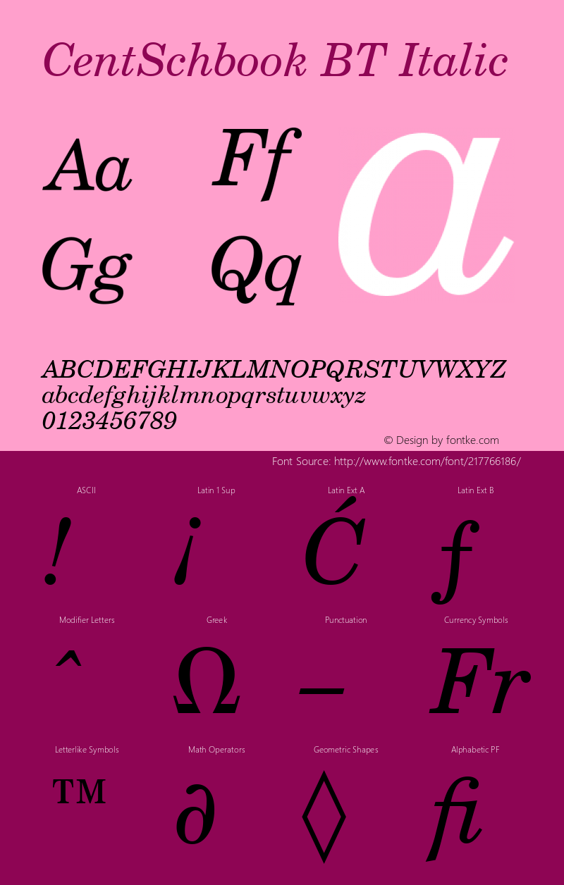 CentSchbook BT Italic Version 1.01 emb4-OT图片样张