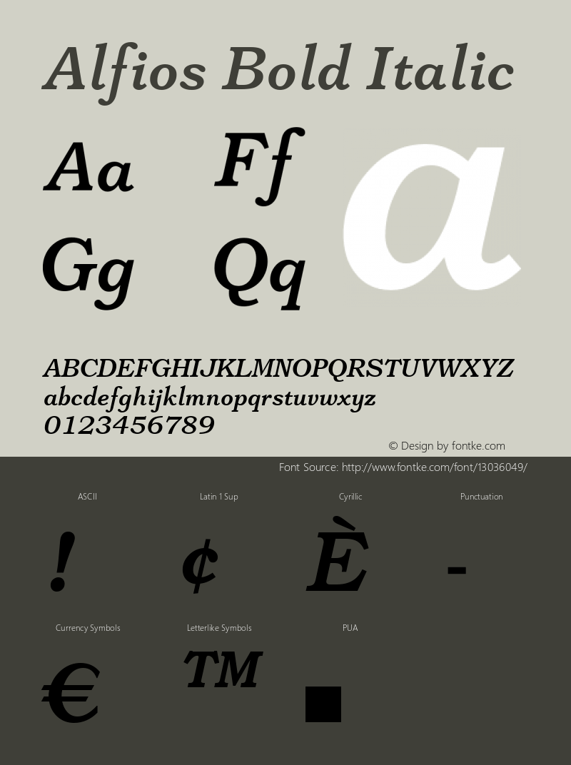 Alfios Bold Italic Version 1.01 Font Sample