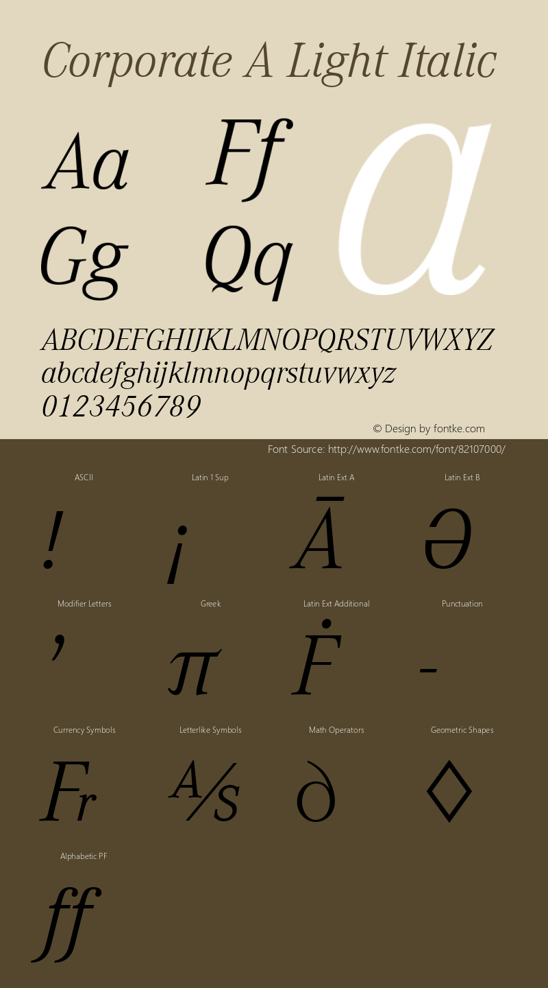 Corporate A Light Italic Version 1.00 Font Sample