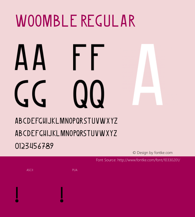 Woomble Regular Version 001 November 2006 Font Sample