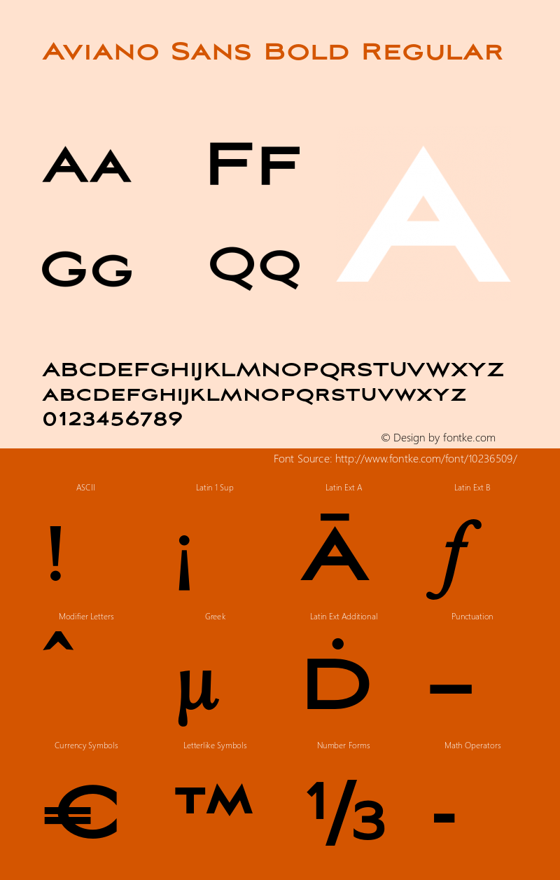 Aviano Sans Bold Regular Version 1.000 2007 initial release Font Sample