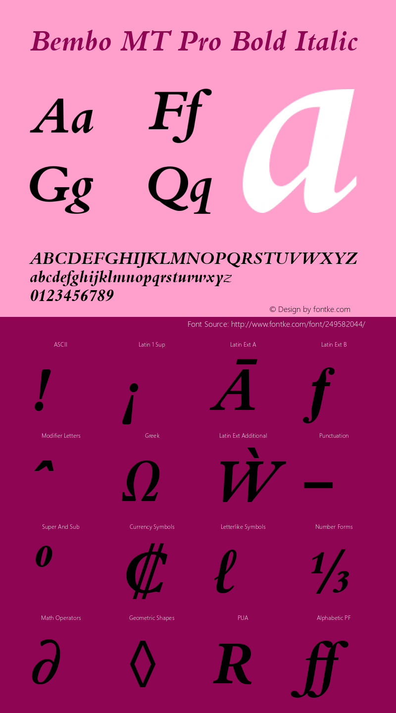 Bembo MT Pro Bold Italic Version 2.00图片样张