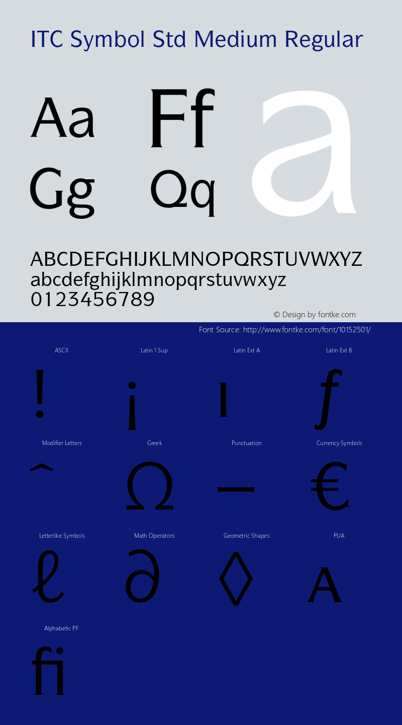 ITC Symbol Std Medium Regular Version 1.180;PS 001.000;hotconv 1.0.38 Font Sample